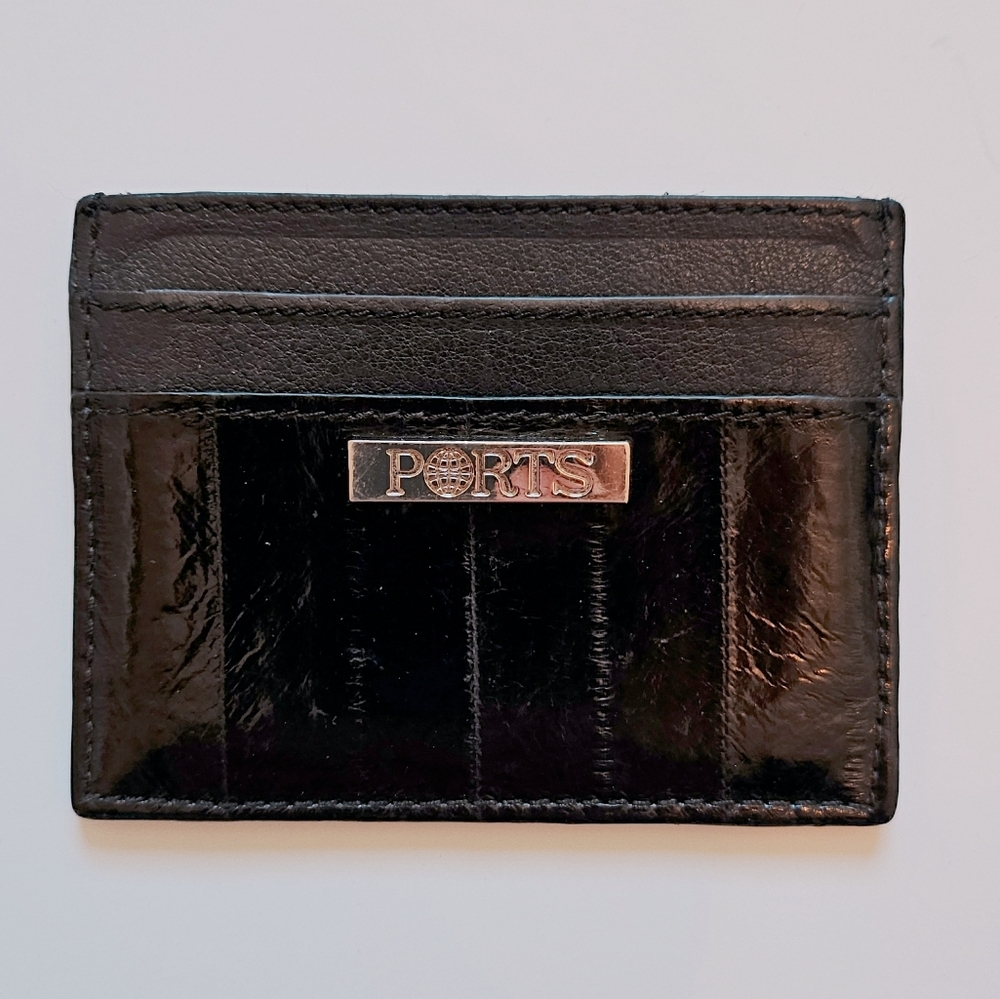 PORTS 1961 Black Eel Skin Exotic Leather Card Holder Silver Detail With Box. - Picture 4 of 5